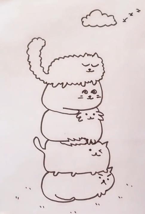 猫咪简笔画图片 五只猫咪简笔画视频教程